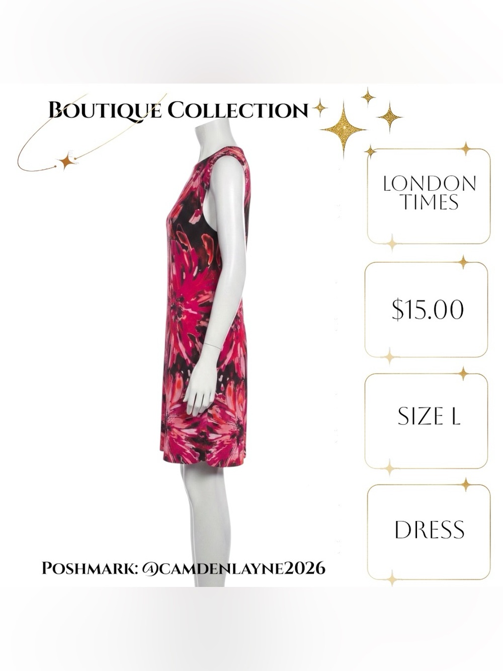 London Times Black Midi Dress with Pink Floral Cascade - Picture 5 of 9